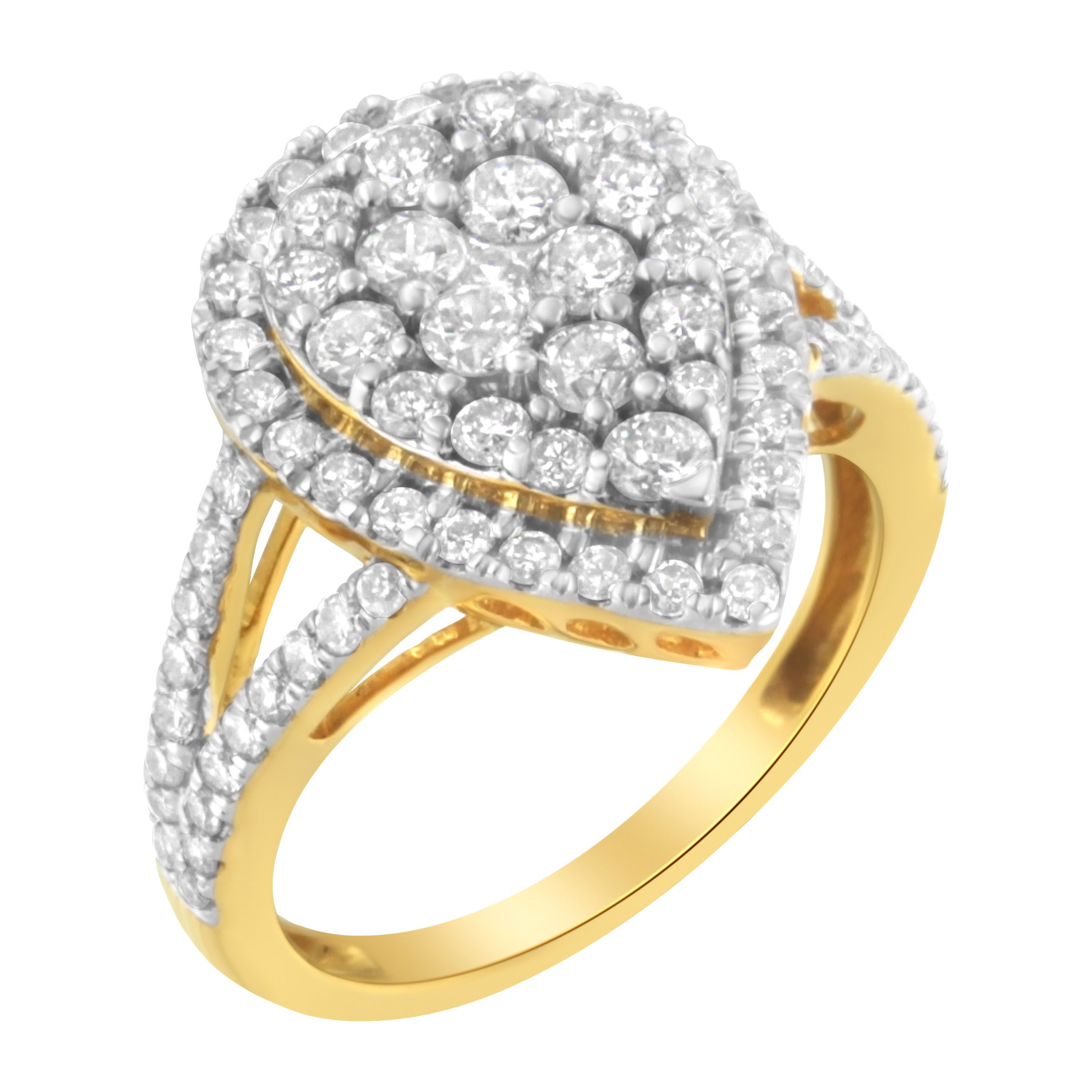 2 Micron Yellow Plated Sterling Silver Diamond Cluster Ring (1 1/2 Cttw, J-K